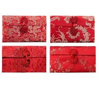 DREONVU Red Envelopes Money Envelopes for Cash Gifts Traditional Red Packets Chinese Element Embroidery Hong Bao Chinese Lucky Money Pockets for Wedding New Year Birthday Pack of 4