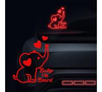 Dreothy 2Pack Diamond Grade Baby on Board Sign Reflective Stickers,Cute Elephant Baby Safety Warning Decals Vinyl Stickers for Car Truck Motorcycle Bumper Stickers (Red)