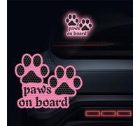 Dreothy 2Pack Paws On Board Reflective Stickers Strong Reflective Safety Warning Sign Paw Print Sticker Animal Footprint Vinyl Stickers for Car Truck Motorcycle Bumper Stickers (Pink)