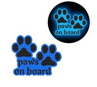 Dreothy 2Pack Paws On Board Reflective Stickers Strong Reflective Safety Warning Sign Paw Print Sticker Animal Footprint Vinyl Stickers for Car Truck Motorcycle Bumper Stickers (Blue)