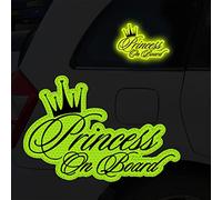 Dreothy 2pcs Princess on Board Reflective Decal ,Safety Warning Vinyl Decals Little Princess Crown Sticker for Car Body Bumper Sticker Window Decoration,6.81x4.6 inch(Green)