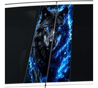 Dreothy Blue Fire Wolf & Tiger B-Pillar Decals, Cool Animal Flame Design Vinyl Stickers for Car Center Pillar, Waterproof UV-Resistant Auto Exterior Decor (Blue Flame Wolf)