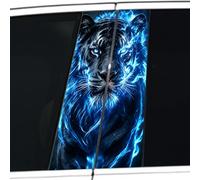 Dreothy Blue Fire Wolf & Tiger B-Pillar Decals, Cool Animal Flame Design Vinyl Stickers for Car Center Pillar, Waterproof UV-Resistant Auto Exterior Decor (Blue Flame Tiger)