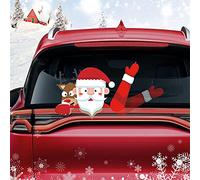 Dreothy Christmas Decor Rear Wiper Decal Santa Claus Waving Arm Wiper Stickers Waterproof Vinyl Car Stickers and Decals Rear Windshield Wiper Decal Tags Xmas Car Window Decals (Elk and Santa Claus)