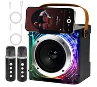 Drepint Karaoke Machine, Karaoke Machine with 2 Wireless Microphones y Phone Holder, Portable Bluetooth 5.3 Speaker Karaoke Speaker with LED Lights for Adults and Children