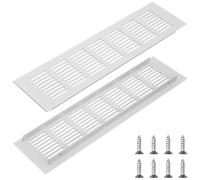 DRERIO 2 Pcs Air Vent Grille Cover, 80mm x 300mm Aluminum Alloy Kitchen Air Vent Cover Cupboard Vents Wardrobe Fridge Vent, Louvred Wall Vent with Screw for Floor, Wall, Door Duct (White)