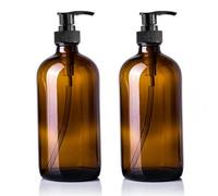 DRERIO 2 Pcs Amber Glass Bottle 500ml Pump Bottles Soap Dispenser Hand Wash Dispenser Large Dish Soap Dispenser Reusable Glass Bottles with Pump for Dispensing Lotions,Shampoos,Hand Sanitizer
