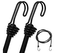 DRERIO 2 Pcs Bungee Cord with Double-row Hook 2m Heavy Duty Bungee Straps, Luggage Tie Downs Black Elastic Rope with Metal Hooks, Long Sizes Bundy Cord for Motorcycle Car Caravan Trunks Locking