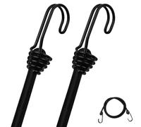 DRERIO 2 Pcs Bungee Cord with Hook 1m Heavy Duty Bungee Straps, Luggage Tie Downs Black Elastic Rope with Metal Hooks, Long Sizes Bundy Cord for Motorcycle Car Caravan Trunks Locking Load Securing