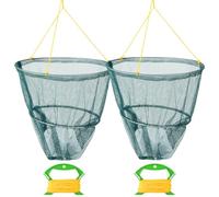 DRERIO 2 Pcs Catch Fishing Crab Net Portable Crab Drop Net with Net Bait Bag, Rope, Line Handle, 11m Line, Durable Nylon Net Crabbing Kit, for Crabbing Catch Fish Prawn Crayfish Lobster (Green)