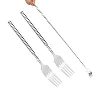DRERIO 2 pcs Extendable Fork Telescopic Fork 22-64 cm Long Handle Fork Extendable Fork Prank, Sturdy Stainless Steel Extended Fork Retractable Fruit BBQ Dessert Fork for Toasting Barbecue Camping