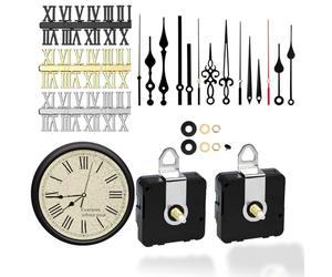 DRERIO 2 Pcs Silent Quartz Clock Movement, Short Shaft DIY Wall Silent Clock Mechanism Battery Powered with 5 set of Hands and 3 Clock Numerals Kit, Replacement clock mechanism for DIY Repair Parts