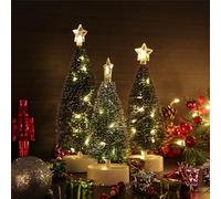 DRERIO 3 Pcs Small Christmas Tree 20 cm high Tabletop Christmas Tree with Lights Mini Artificial Xmas Tree with LED Artificial Pines Slim Christmas Tree Plastic Desktop Ornament with Base for Decor