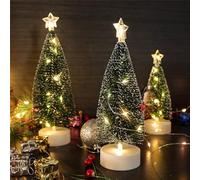 DRERIO 3 Pcs Small Christmas Tree with Lights 16.5 cm high Tabletop Christmas Tree Mini Artificial Xmas Tree with LED Artificial Pines Slim Christmas Tree Plastic Desktop Ornament with Base for Decor