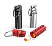 DRERIO 3 pcs Small Pill Boxes Organiser Metal Pill Boxes Travel Pocket Pill Case Round Keyring Pill Holder Waterproof Capsules Portable Pill Container for Outdoor Travel