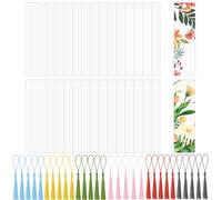 DRERIO 30 Pcs Acrylic Blanks Bookmark Clear DIY Acrylic Bookmarks Small Craft Bookmark Transparent Rectangle Bookmarks Set with Hole and 30 Pcs Tassels for Crafts,Decorations,DIY Crafts
