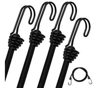 DRERIO 4 Pcs Bungee Cord with Hook 1m Heavy Duty Bungee Straps, Luggage Tie Downs Black Elastic Rope with Metal Hooks, Long Sizes Bundy Cord for Motorcycle Car Caravan Trunks Locking Load Securing