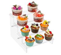 DRERIO 4 Tier Acrylic Riser Clear Display Stand Cologne Organizer Acrylic Shelves Shelf for Amiibo Funko Figures Toys Cupcake Food Desserts Perfume Collection (25.5*25*20.2cm)