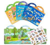 DRERIO 5 Pack Sticker Book Reusable 3D Puffy Sticker Book for Age 2-6 Year Old Boys Girls, Scene Storybook Toddlers Sticker Books Educational Learning Toy Gifts