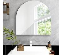 DRERIO 50cm Wall Mirror Arch HD Self Adhesive Glass Mirror, Large Arched Glass 20'' Makeup Frameless Half-circle Adhesive Tile Mirrors, for Bathroom Living Room Entryway Hallway Dressing Table