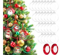 DRERIO 80 Pcs Christmas Bauble Clear Acrylic Disc Ornaments 8.8 ×7.6 cm Round Christmas Ornaments with 2 Ribbon Flat Baubles for Craft, Clear Blank Acrylic Christmas Disc for Tree Party Hanging Decor