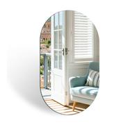 DRERIO Oval Glass Wall Mirror 50 * 30 cm HD, Large Makeup Frameless Oval Self Adhesive Tile Elliptical Mirror, for Bathroom Living Room Entryway Hallway Dressing Table