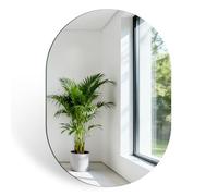 DRERIO Oval Glass Wall Mirror 50 * 35 cm HD, Large Makeup Frameless Oval Self Adhesive Tile Elliptical Mirror, for Bathroom Living Room Entryway Hallway Dressing Table