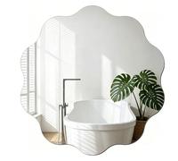 DRERIO Round Wavy Glass Mirror 40 cm, Circle Wavy Edge Round Vanity Mirror, Large Glass Frameless Bathroom Makeup Mirror, DIY-friendly for Entryway, Bathroom, Vanity, Living Room
