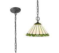 Dresden 2 Light Ceiling Pendant - Aged Antique Brass with Green Tiffany Glass Shade