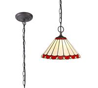 Dresden 2 Light Ceiling Pendant - Aged Antique Brass with Red Tiffany Glass Shade