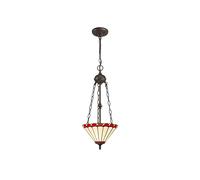 Dresden 2 Light Ceiling Pendant - Aged Antique Brass with Red Tiffany Glass Uplighter Shade