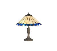 Dresden 2 Light Curved Table Lamp - Aged Antique Brass With 40cm Blue Tiffany Glass Shade