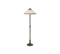 Dresden 2 Light Leaf Design Floor Lamp - Aged Antique Brass With 40cm Grey Tiffany Glass Shade