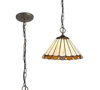 Dresden 3 Light Ceiling Pendant - Aged Antique Brass with Amber Tiffany Glass Shade