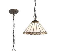 Dresden 3 Light Ceiling Pendant - Aged Antique Brass with Grey Tiffany Glass Shade