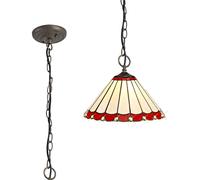 Dresden 3 Light Ceiling Pendant - Aged Antique Brass with Red Tiffany Glass Shade