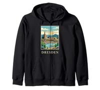 Dresden Germany Riverfront Skyline Travel Art Zip Hoodie
