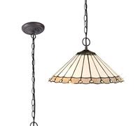 Dresden Large 2 Light Ceiling Pendant - Aged Antique Brass with Grey Tiffany Glass Shade