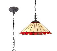 Dresden Large 2 Light Ceiling Pendant - Aged Antique Brass with Red Tiffany Glass Shade