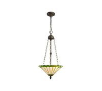 Dresden Large 3 Light Ceiling Pendant - Aged Antique Brass with Green Tiffany Uplighter Glass Shade