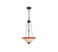 Dresden Large 3 Light Ceiling Pendant - Aged Antique Brass with Red Tiffany Glass Uplighter Shade