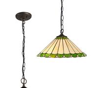 Dresden Large Single Ceiling Pendant Light - Aged Antique Brass with Green Tiffany Glass Shade