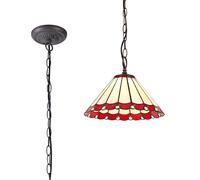 Dresden Single Ceiling Pendant Light - Aged Antique Brass with Red Tiffany Glass Shade