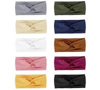 DRESHOW 10 Pack Boho Headbands for Women Vintage Flower Printed Criss Cross Knotted Elastic Hair Band Stretchy Head Wrap Twisted Cute Hair Accessories