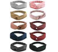 DRESHOW 10 Pack Boho Headbands for Women Vintage Flower Printed Criss Cross Knotted Elastic Hair Band Stretchy Head Wrap Twisted Cute Hair Accessories