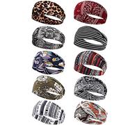 DRESHOW 10 Pack Boho Headbands for Women Vintage Flower Printed Criss Cross Knotted Elastic Hair Band Stretchy Head Wrap Twisted Cute Hair Accessories