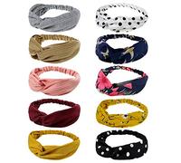 DRESHOW 10 Pack Turabn Headbands for Women Twisted Hair Bands Face Vintage Cross Elastic Head Wrap Hair Accessories