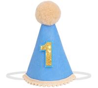 DRESHOW 1st Birthday Baby Party Hat First Birthday Cone Party Hats with Pom Poms Cake Smash Photo Props Headwear Decor for Girls Boys