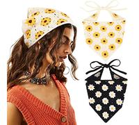 DRESHOW 2 PCS Crochet Hair Bandana Vintage Knotted Headscarf Strawberry Print Headband Knitted Head Kerchief for Women Girls