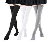 DRESHOW 3 Pairs Women Extra Long Thigh High Socks Thin Stripes Tube Tights Over Knee Socks Casual High Boot Stockings